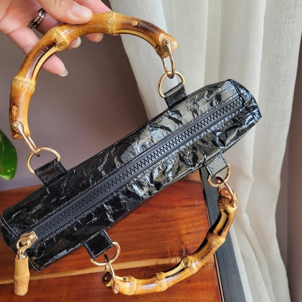 Bourbon and Bamboo The Perfect Bag Small Black Clutch Zipper Gold Hardware - Picture 3 of 12